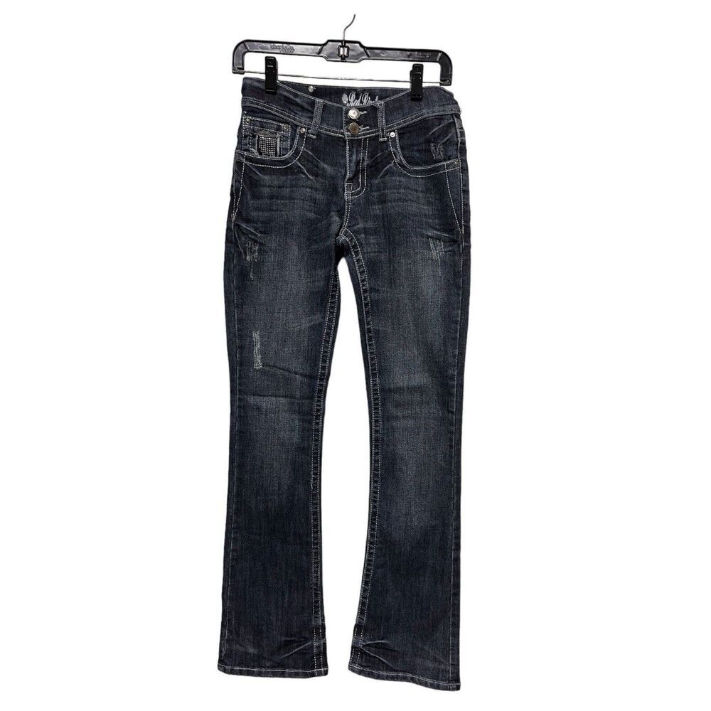 Red Rivet Womens Size 7 Dark Wash Rhinestone Distressed Bootcut Y2K Jeans
